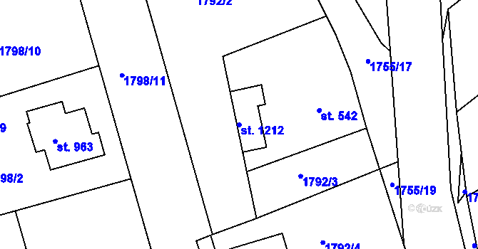 Parcela st. 1212 v KÚ Slavičín, Katastrální mapa