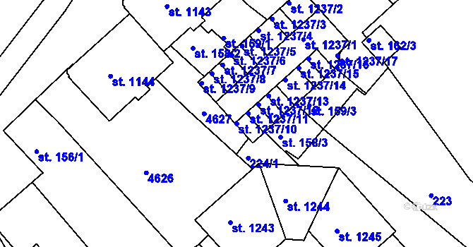Parcela st. 1237/10 v KÚ Slavičín, Katastrální mapa