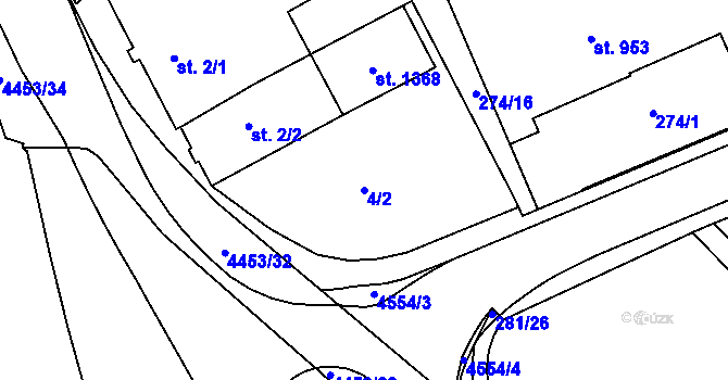 Parcela st. 4/2 v KÚ Slavičín, Katastrální mapa