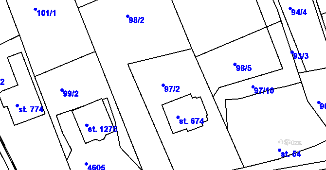Parcela st. 97/2 v KÚ Slavičín, Katastrální mapa