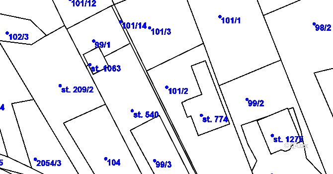 Parcela st. 101/2 v KÚ Slavičín, Katastrální mapa