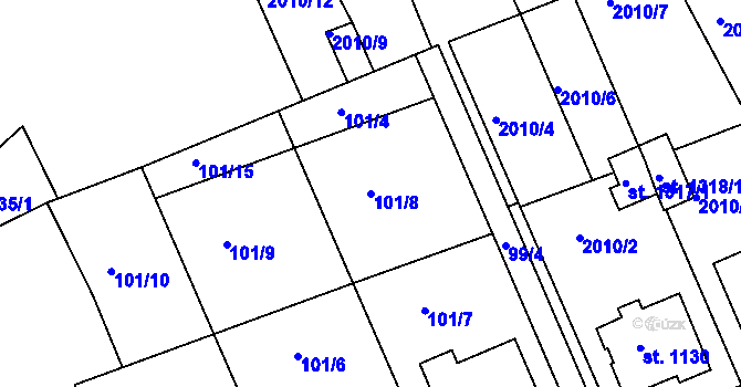 Parcela st. 101/8 v KÚ Slavičín, Katastrální mapa