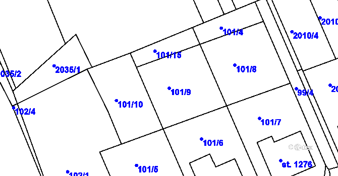 Parcela st. 101/9 v KÚ Slavičín, Katastrální mapa