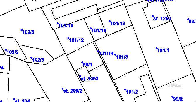 Parcela st. 101/14 v KÚ Slavičín, Katastrální mapa