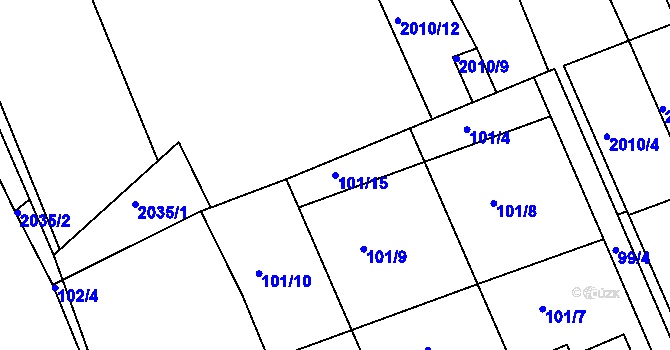 Parcela st. 101/15 v KÚ Slavičín, Katastrální mapa