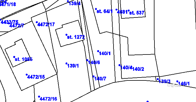 Parcela st. 140/1 v KÚ Slavičín, Katastrální mapa