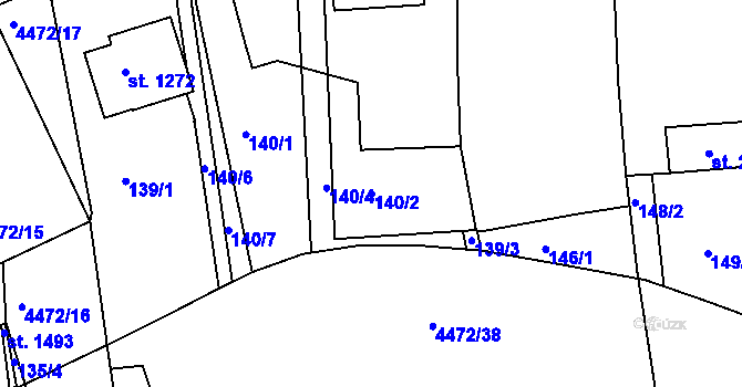 Parcela st. 140/2 v KÚ Slavičín, Katastrální mapa