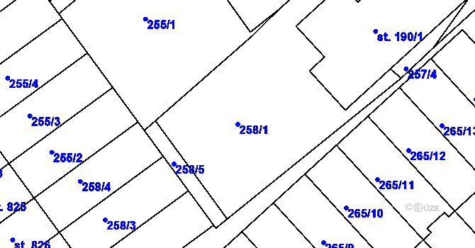 Parcela st. 258/1 v KÚ Slavičín, Katastrální mapa