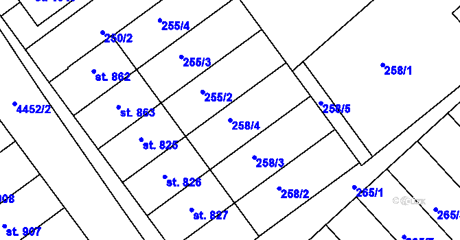 Parcela st. 258/4 v KÚ Slavičín, Katastrální mapa