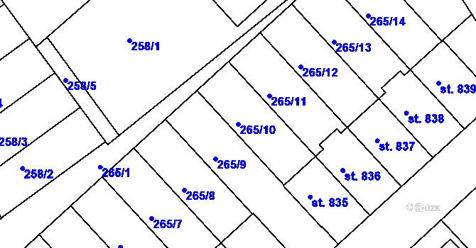 Parcela st. 265/10 v KÚ Slavičín, Katastrální mapa