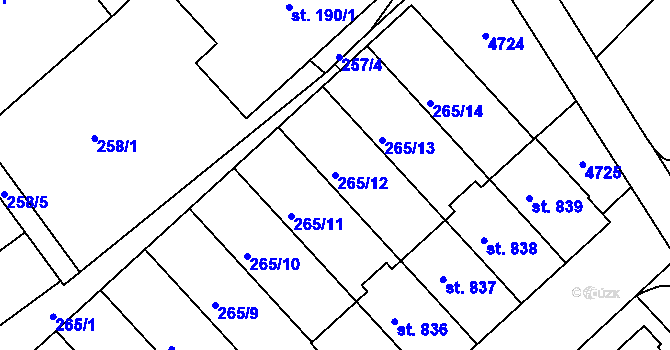 Parcela st. 265/12 v KÚ Slavičín, Katastrální mapa
