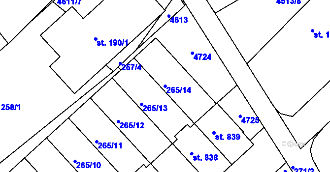 Parcela st. 265/14 v KÚ Slavičín, Katastrální mapa