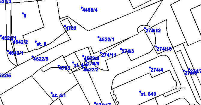 Parcela st. 274/11 v KÚ Slavičín, Katastrální mapa