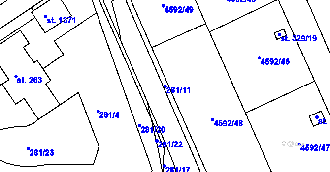 Parcela st. 281/11 v KÚ Slavičín, Katastrální mapa