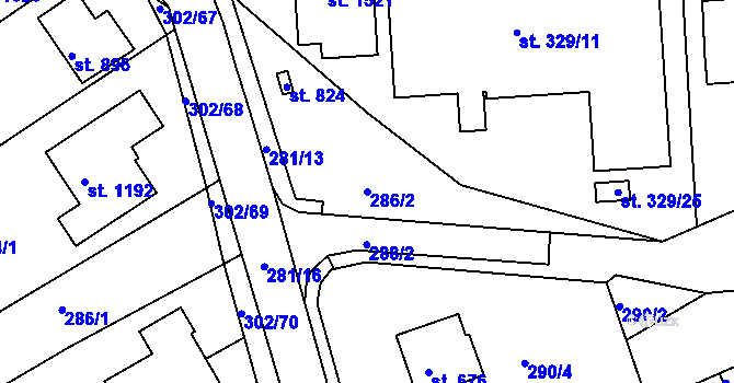 Parcela st. 286/2 v KÚ Slavičín, Katastrální mapa