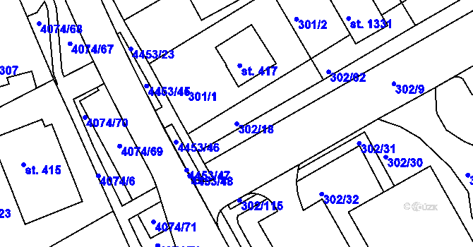 Parcela st. 302/18 v KÚ Slavičín, Katastrální mapa