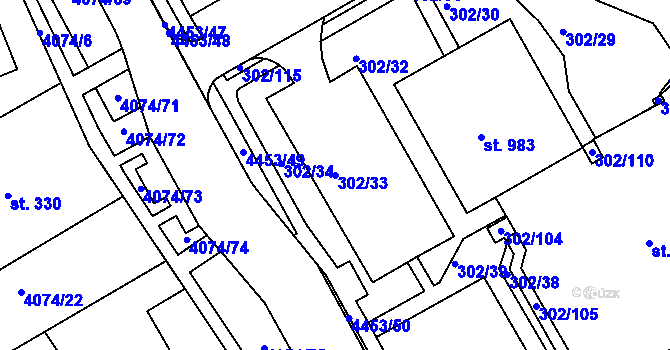 Parcela st. 302/33 v KÚ Slavičín, Katastrální mapa