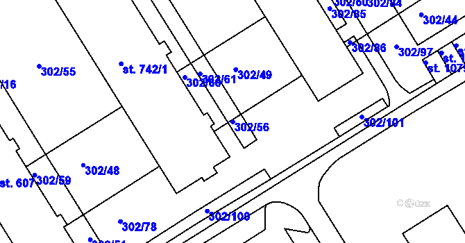 Parcela st. 302/56 v KÚ Slavičín, Katastrální mapa