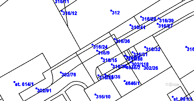Parcela st. 316/9 v KÚ Slavičín, Katastrální mapa