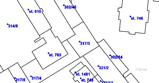 Parcela st. 317/3 v KÚ Slavičín, Katastrální mapa