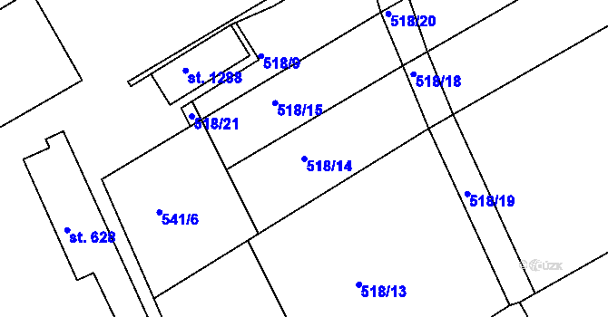 Parcela st. 518/14 v KÚ Slavičín, Katastrální mapa