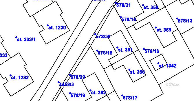 Parcela st. 578/18 v KÚ Slavičín, Katastrální mapa