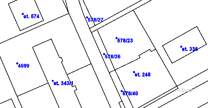 Parcela st. 578/26 v KÚ Slavičín, Katastrální mapa