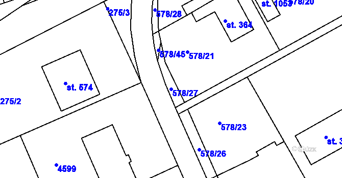 Parcela st. 578/27 v KÚ Slavičín, Katastrální mapa