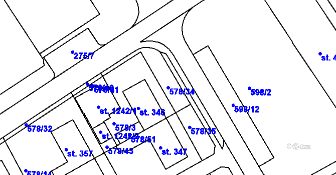 Parcela st. 578/34 v KÚ Slavičín, Katastrální mapa