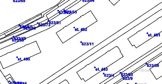Parcela st. 623/11 v KÚ Slavičín, Katastrální mapa