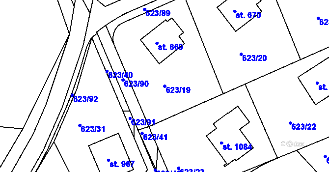 Parcela st. 623/19 v KÚ Slavičín, Katastrální mapa