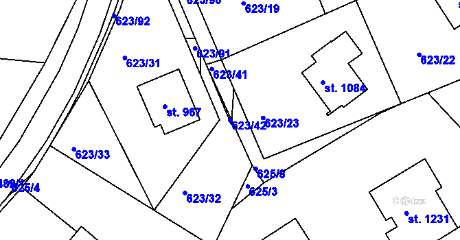 Parcela st. 623/42 v KÚ Slavičín, Katastrální mapa