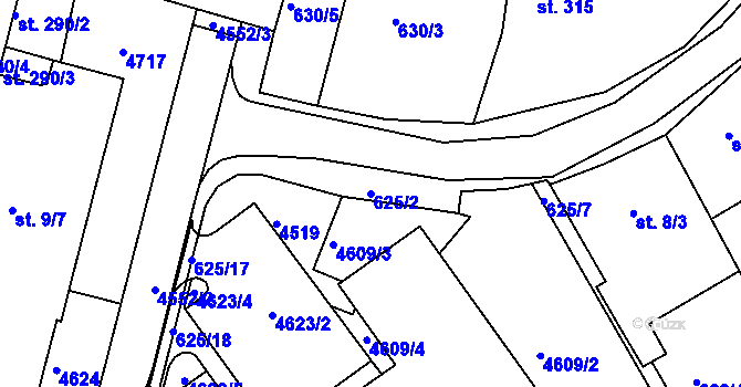 Parcela st. 625/2 v KÚ Slavičín, Katastrální mapa