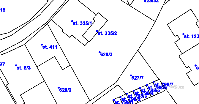 Parcela st. 628/3 v KÚ Slavičín, Katastrální mapa