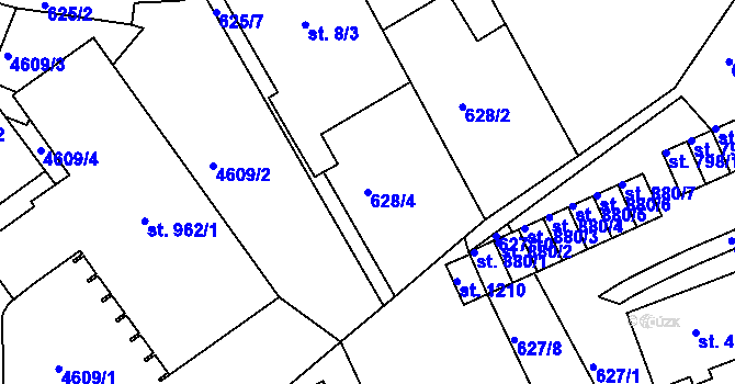 Parcela st. 628/4 v KÚ Slavičín, Katastrální mapa
