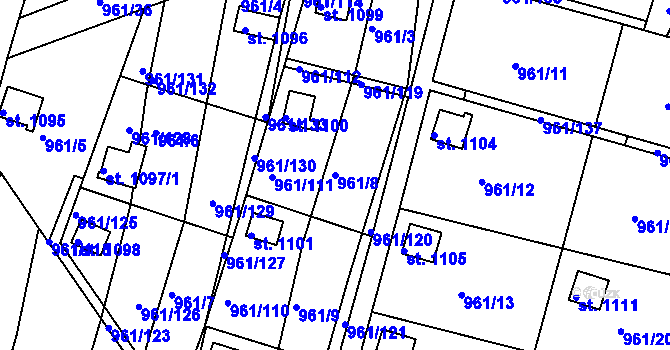 Parcela st. 961/8 v KÚ Slavičín, Katastrální mapa