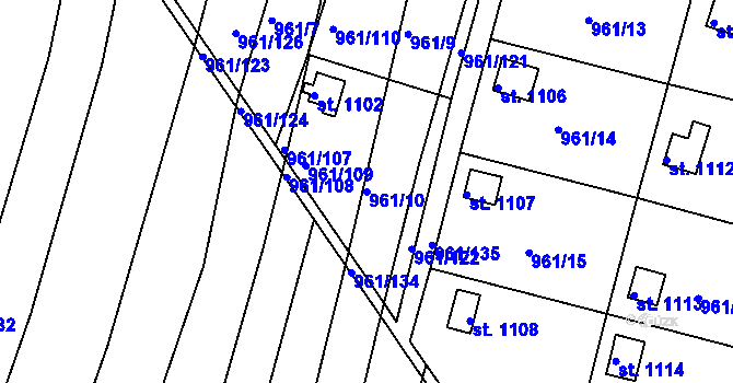 Parcela st. 961/10 v KÚ Slavičín, Katastrální mapa