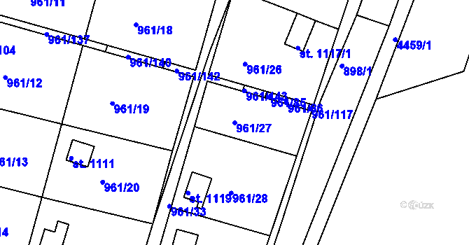 Parcela st. 961/27 v KÚ Slavičín, Katastrální mapa