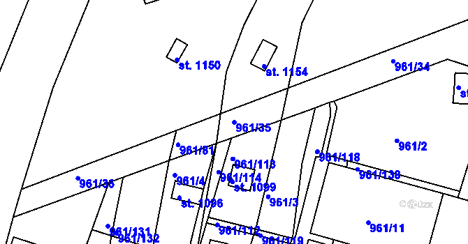 Parcela st. 961/35 v KÚ Slavičín, Katastrální mapa