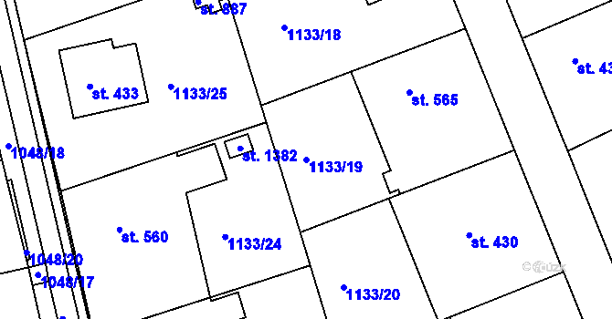 Parcela st. 1133/19 v KÚ Slavičín, Katastrální mapa