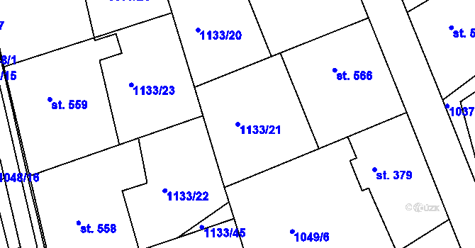 Parcela st. 1133/21 v KÚ Slavičín, Katastrální mapa