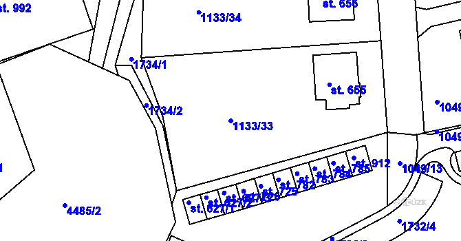 Parcela st. 1133/33 v KÚ Slavičín, Katastrální mapa