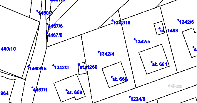 Parcela st. 1342/4 v KÚ Slavičín, Katastrální mapa