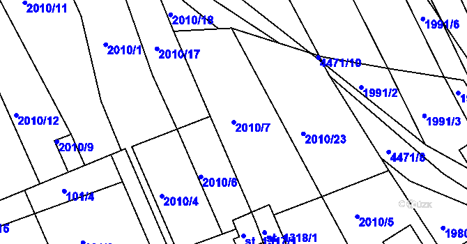 Parcela st. 2010/7 v KÚ Slavičín, Katastrální mapa