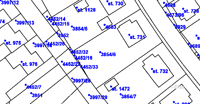 Parcela st. 3854/6 v KÚ Slavičín, Katastrální mapa