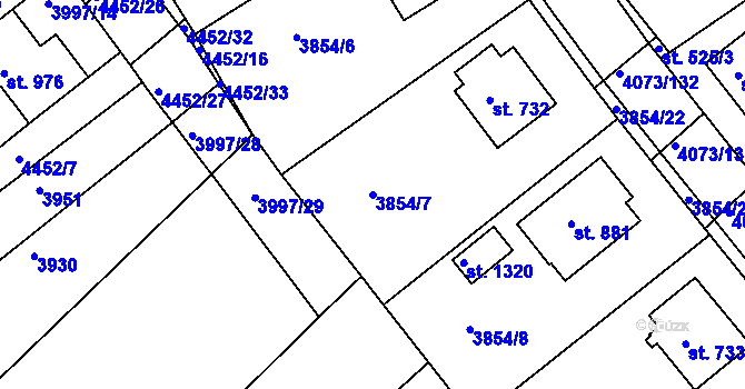 Parcela st. 3854/7 v KÚ Slavičín, Katastrální mapa