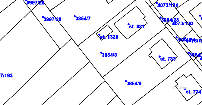 Parcela st. 3854/8 v KÚ Slavičín, Katastrální mapa