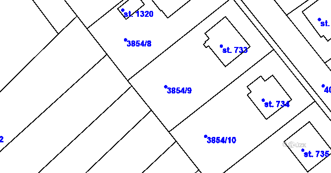 Parcela st. 3854/9 v KÚ Slavičín, Katastrální mapa