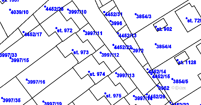 Parcela st. 3997/12 v KÚ Slavičín, Katastrální mapa