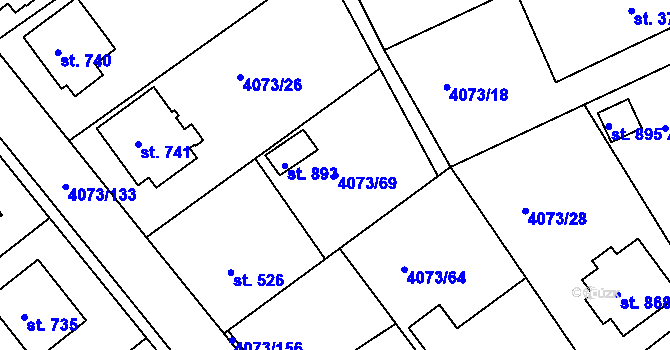 Parcela st. 4073/69 v KÚ Slavičín, Katastrální mapa